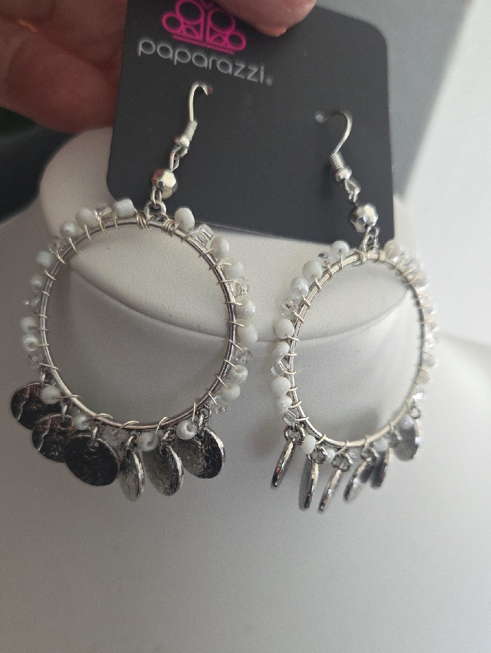Paparazzi Bohrmian Beach White Earrings NWT